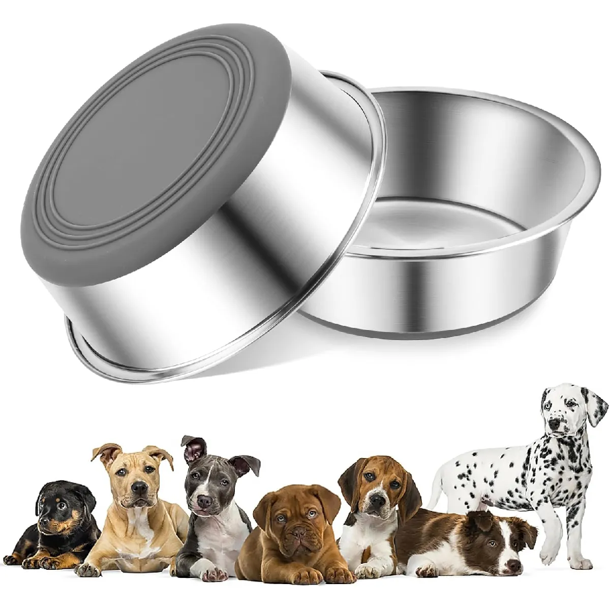 Comparer les prix de Vendos85 - 2 gamelles antidérapantes en acier inoxydable 1800 ml - Gris