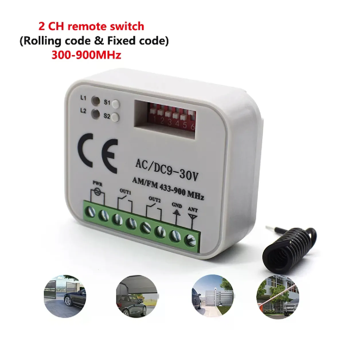 Ikodm – Récepteur radio pour motorisation – Fréquence 300-900 MHz – Tension AC/DC 9-30V – Portée jusqu'à 150 mètres – Compatible télécommandes 433 MHz Ikodm – Récepteur radio pour motorisation – Fréquence 300-900 MHz – Tension AC/DC 9-30V – Portée jusqu'à 150 mètres – Compatible télécommandes 433 MHz