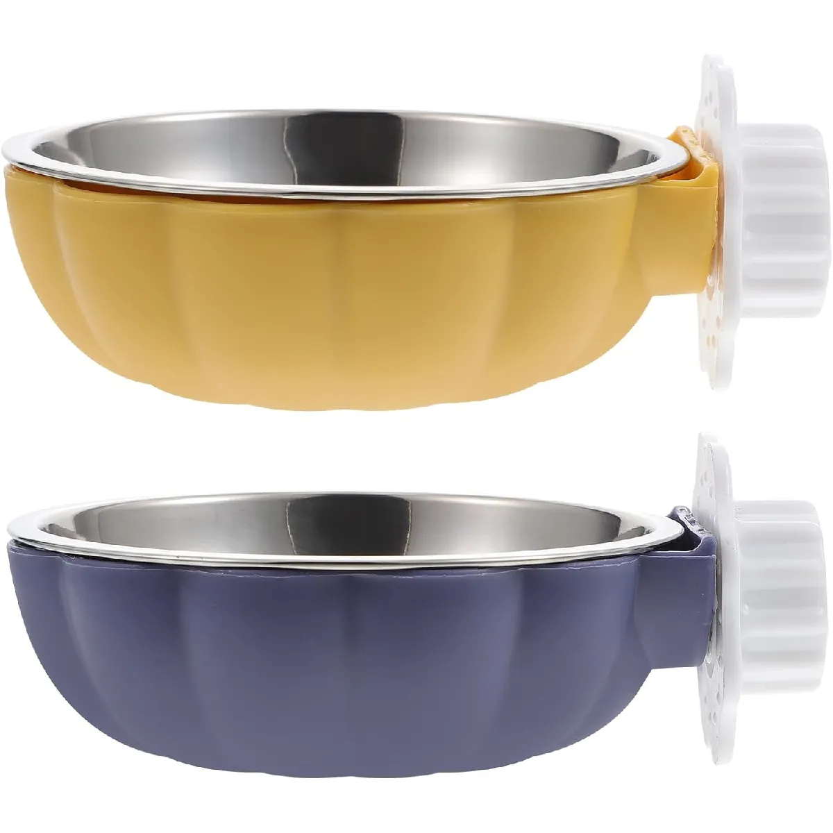 Comparer les prix de Lot de 2 Bols Amovibles en Acier Inoxydable à Suspendre pour Animaux de Compagnie jaune bleu