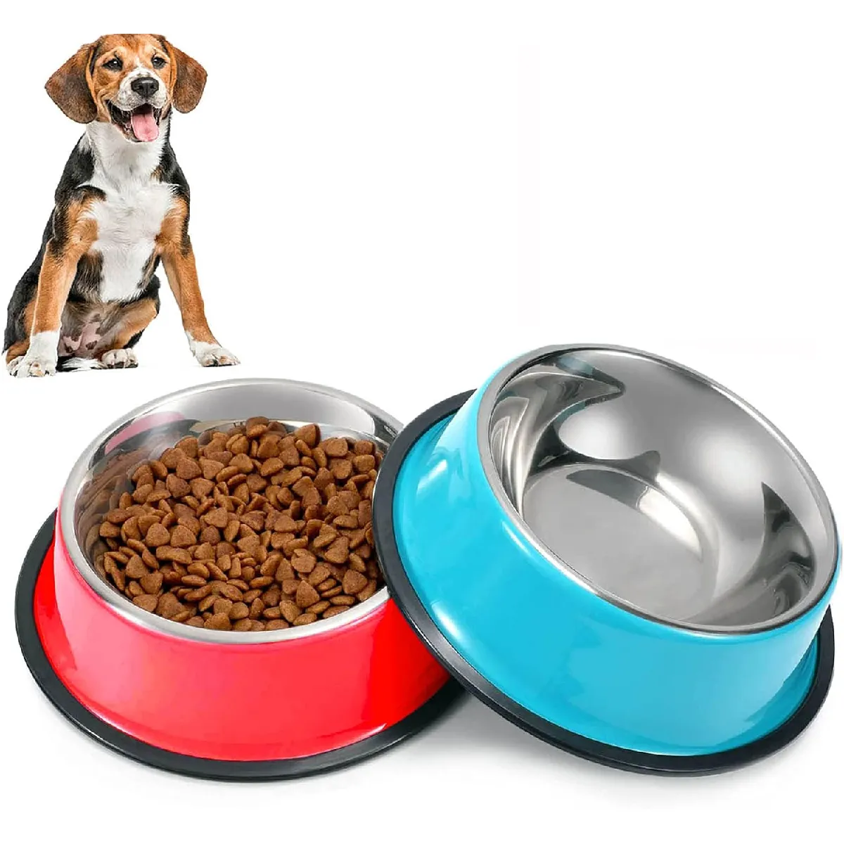 Meilleurs prix pour Vendos85 - 2 gamelles pour chien en acier inoxydable - Bleu/Rouge