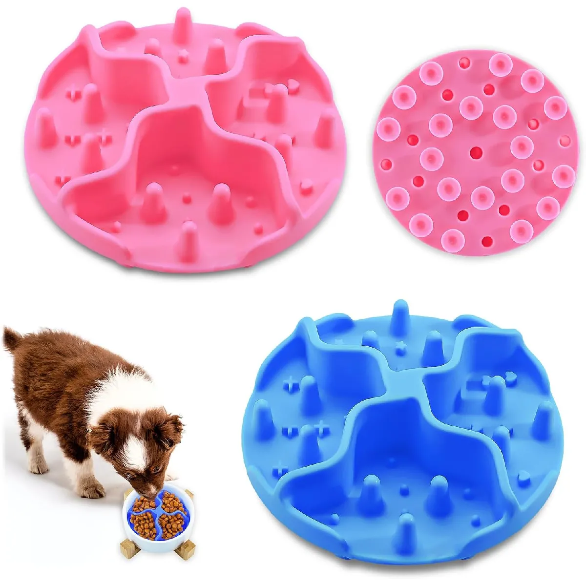 Comparer les prix de Lot de 2 Gamelles Alimentation Lente en Silicone pour Chien - Rose/Bleu