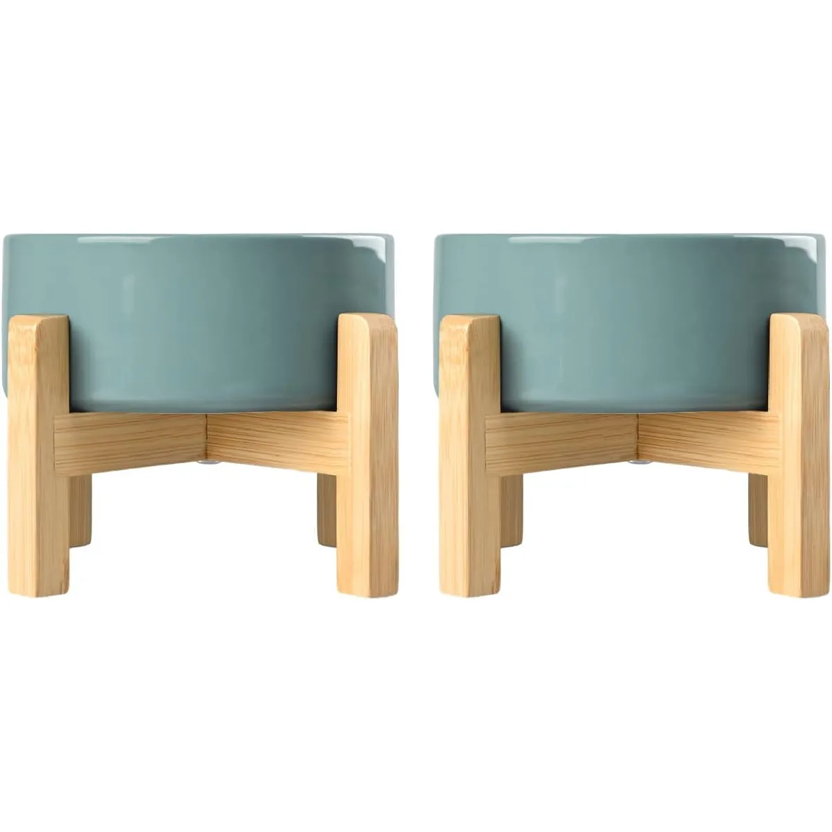 Meilleurs prix pour Gamelle Céramique 400 ml avec Support Bambou Chats/Chiens - Vert Foncé