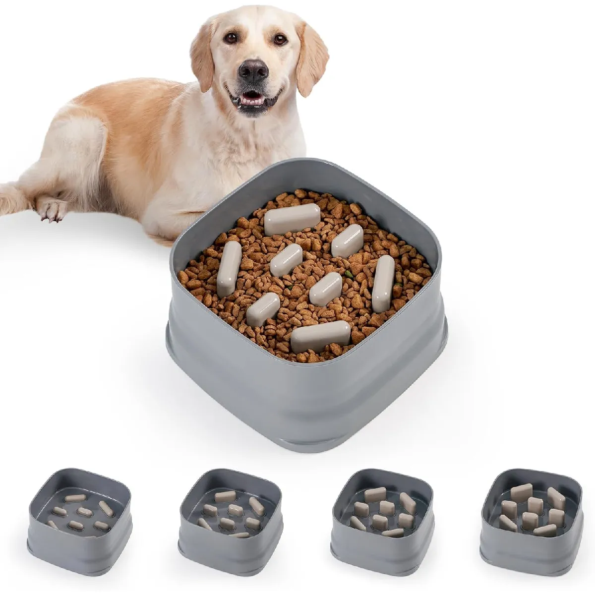 Meilleurs prix pour Gamelle Anti Glouton Chien Grande Taille - Gris