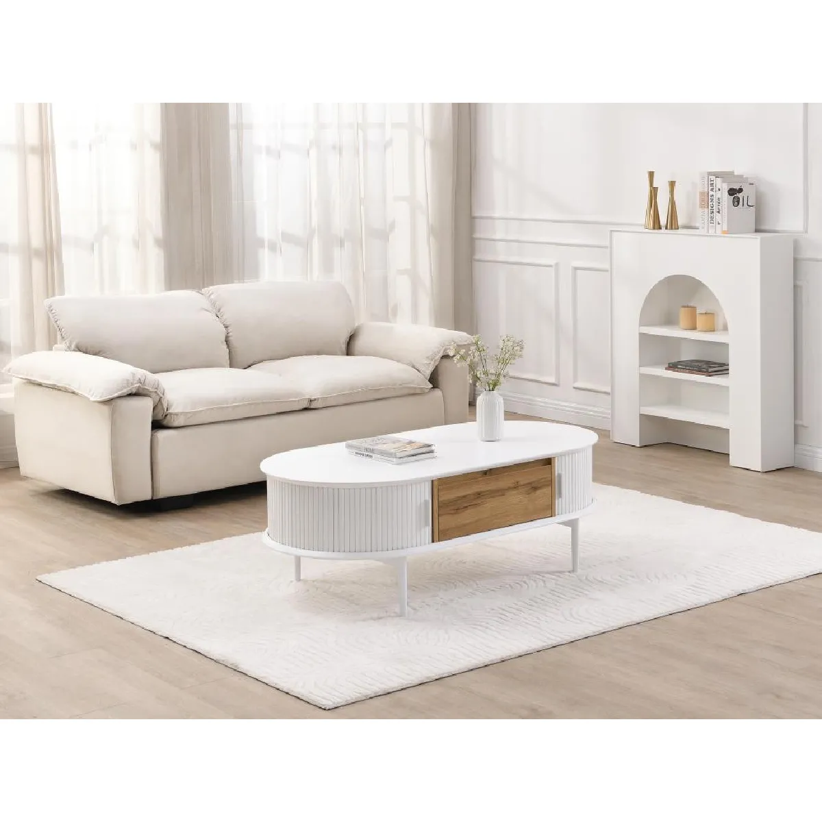 Meilleurs prix pour Vente-Unique Table VELURANI - Blanc/Naturel
