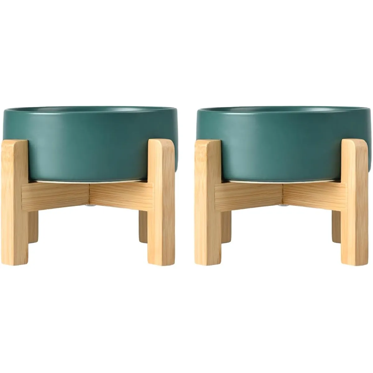 Meilleurs prix pour Gamelle Céramique 400 ml avec Support Bambou Chats/Chiens - Vert