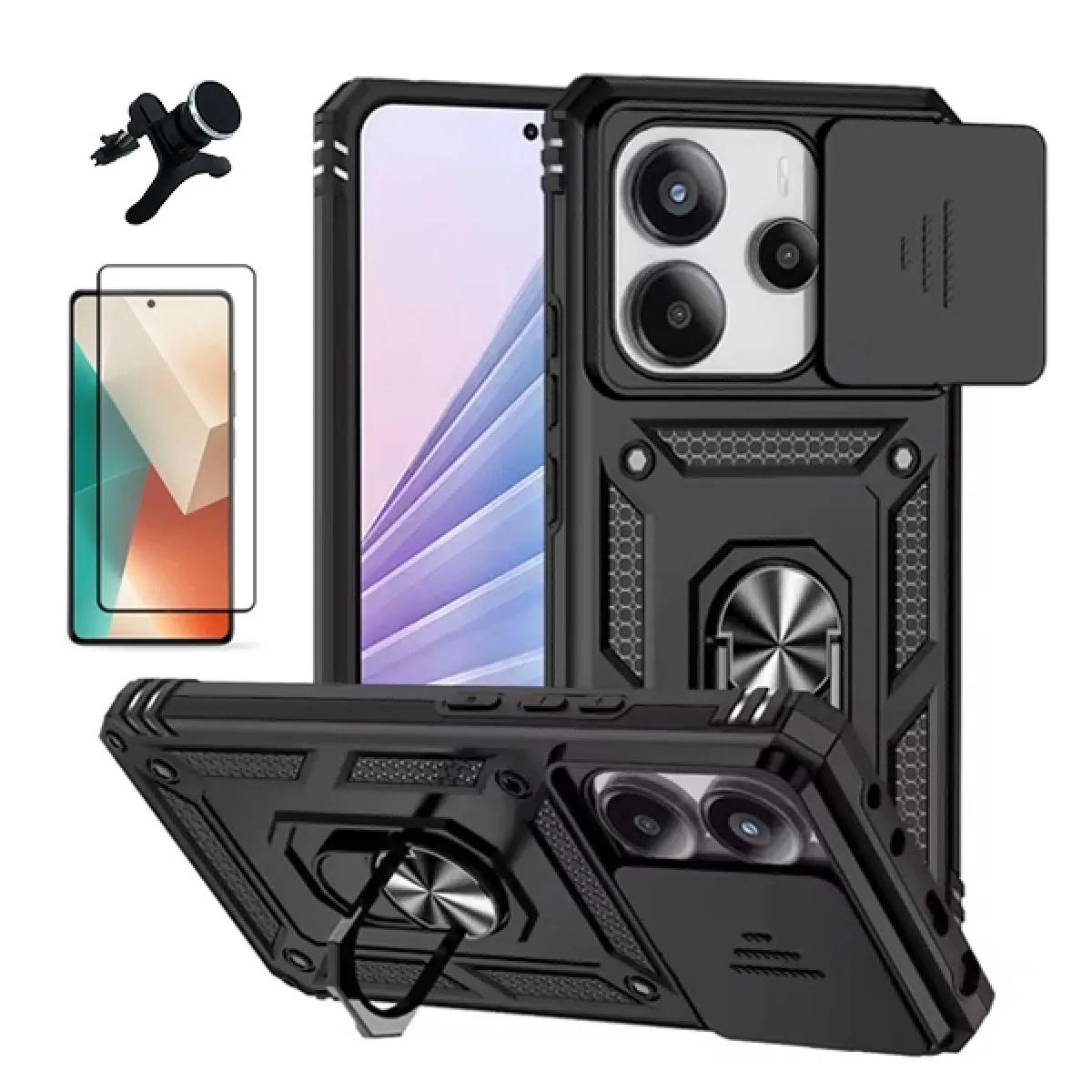 Phonecare Noir Kit Verre Trempé 5D + Défenseur Magnétique
