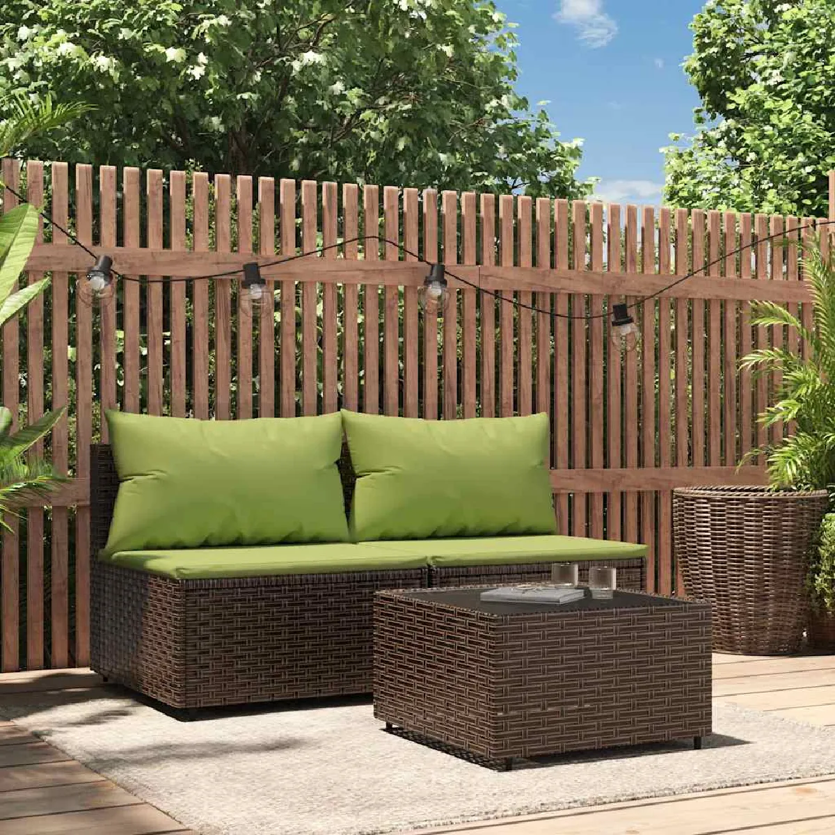 Non Communiqué Vert Salon De Jardin Modulable Vidaxl 3 Pieces Rotin - Image 3