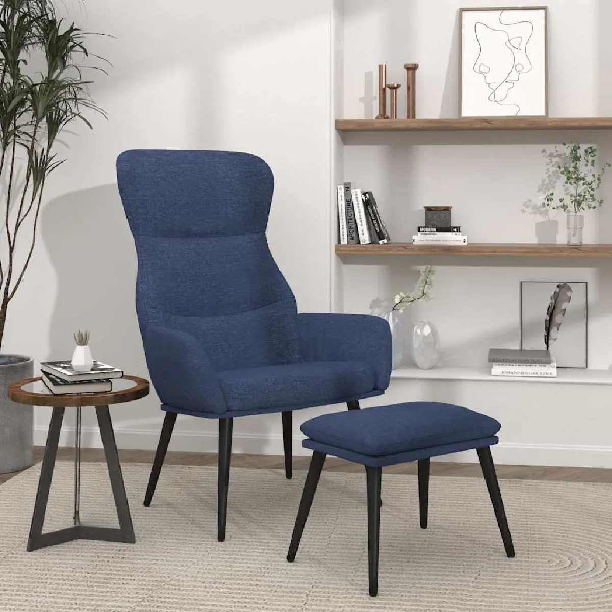 Vidaxl Bleu Chaise De Relaxation Avec Tabouret