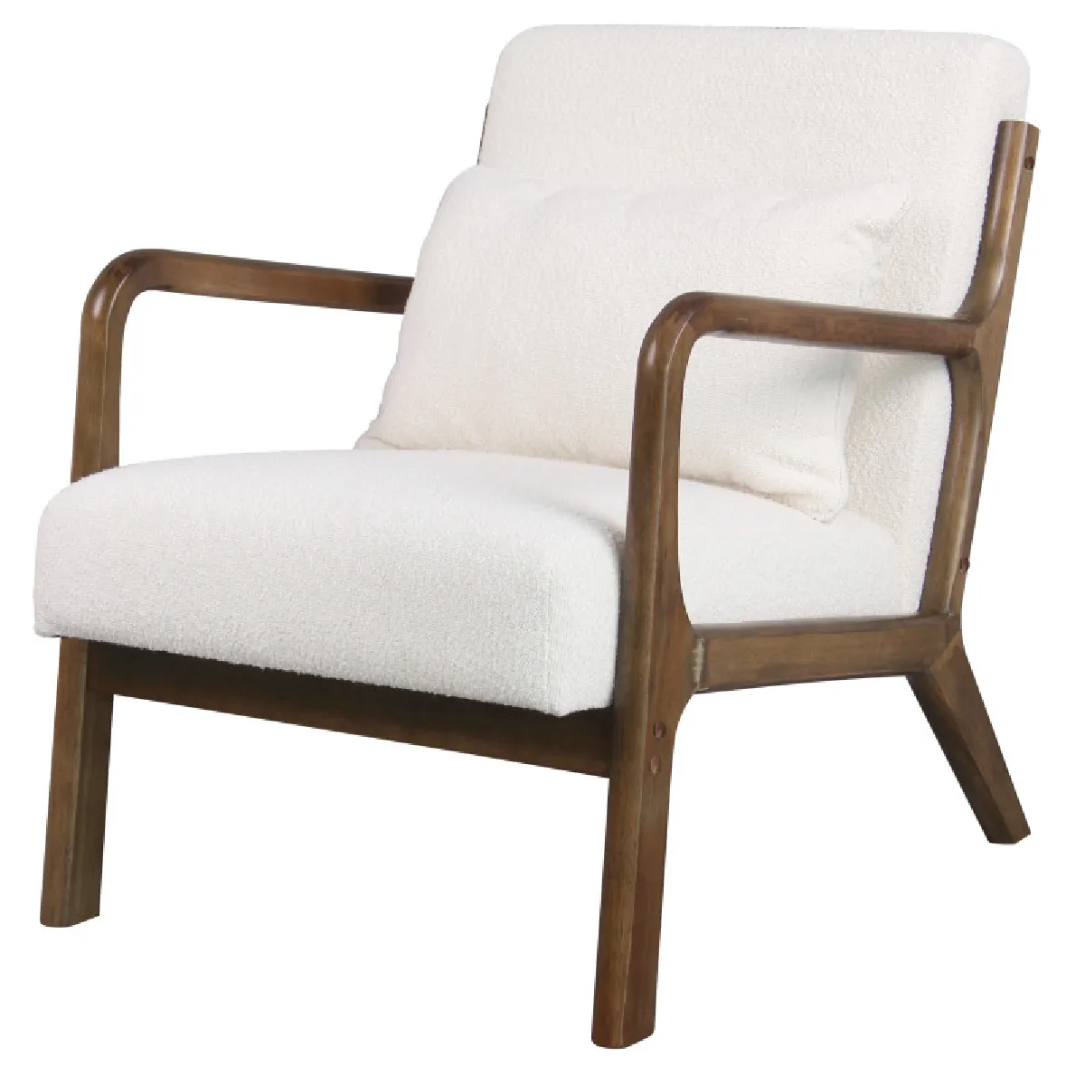 ZACK-Fauteuil en bois patiné noyer tissu Curly Ecru ZACK-Fauteuil en bois patiné noyer tissu Curly Ecru