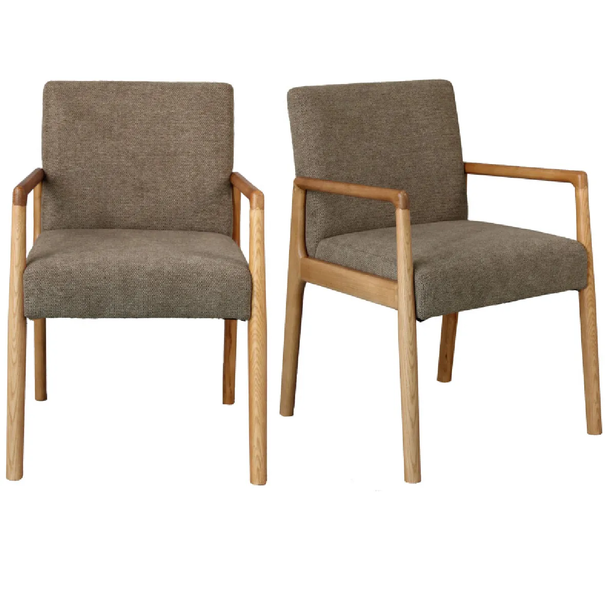 ALBAN-Fauteuil de table en Frêne naturel et tissu Trendy Taupe (x2) ALBAN-Fauteuil de table en Frêne naturel et tissu Trendy Taupe (x2)