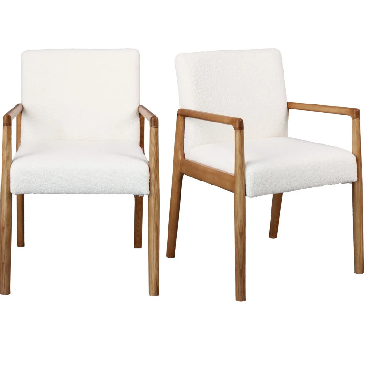 ALBAN-Fauteuil de table en Frêne naturel et tissu Curly Ecru (x2) ALBAN-Fauteuil de table en Frêne naturel et tissu Curly Ecru (x2)
