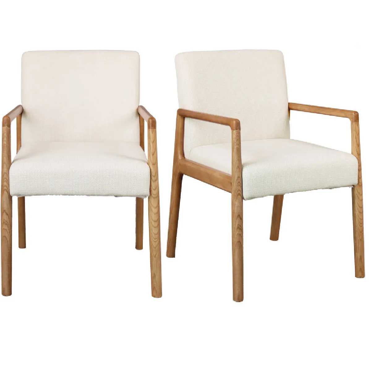 ALBAN-Fauteuil de table en Frêne naturel et tissu Trendy Ecru (x2) ALBAN-Fauteuil de table en Frêne naturel et tissu Trendy Ecru (x2)