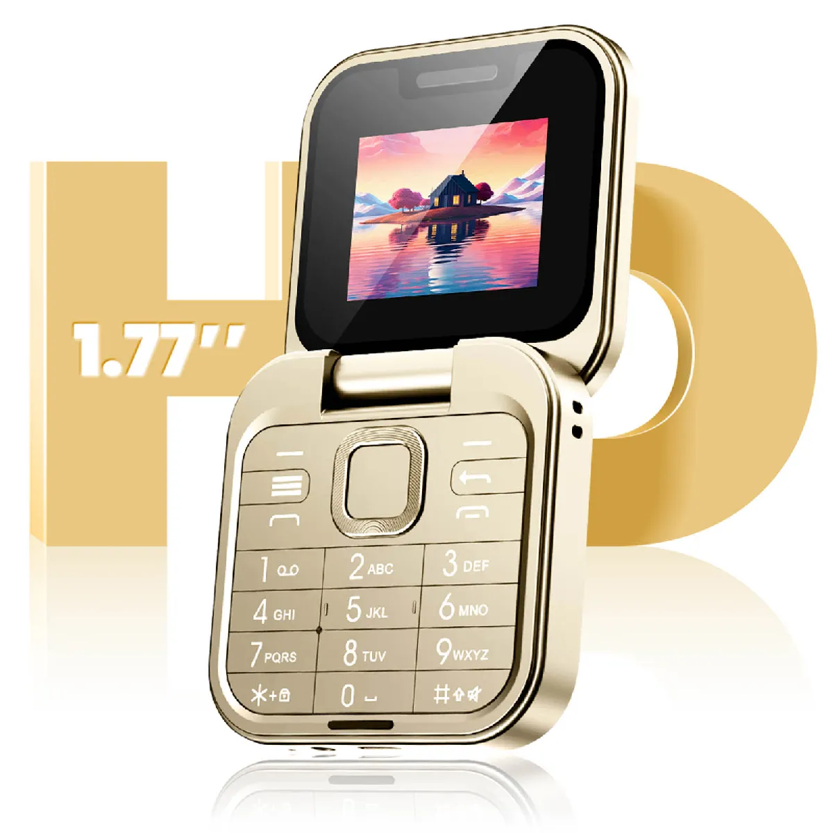 Téléphone Portable Pliable Avizar 2G - Double écran, Double SIM - Batterie 1350mAh - Neuf Doré