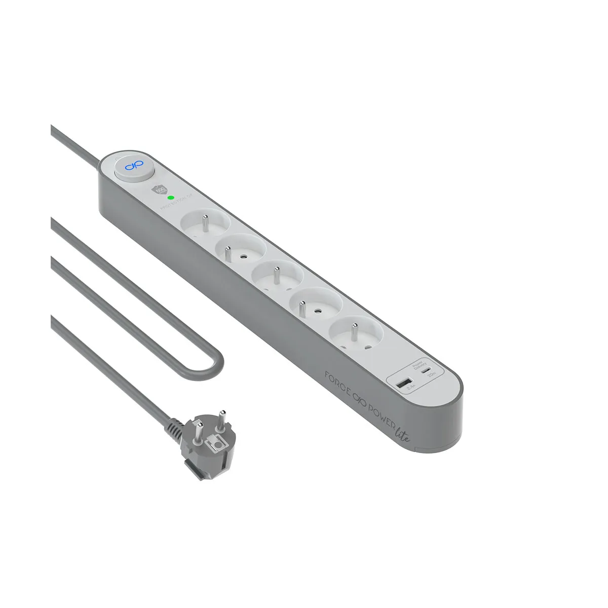 Force Rallonge Parafoudre 5 Prises Type-E 800 Joules Avec Ports Usb-A Et Usb-C 1,5M - Image 1