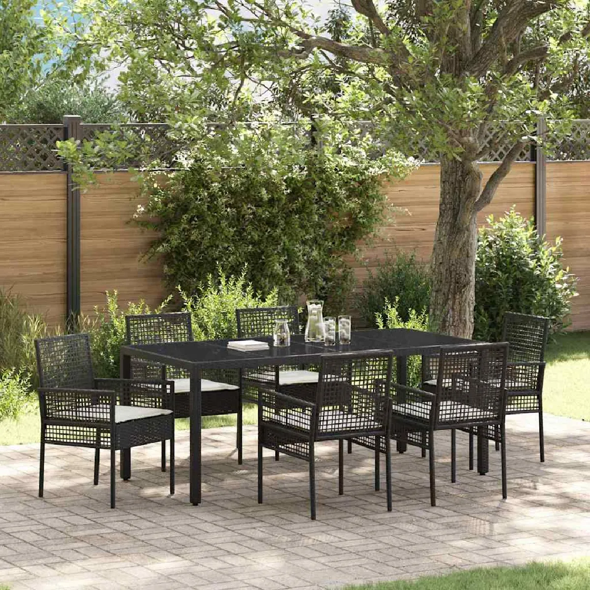vidaXL Ensemble de salle à manger de jardin 7 pièces Poly Rattan - vue 1