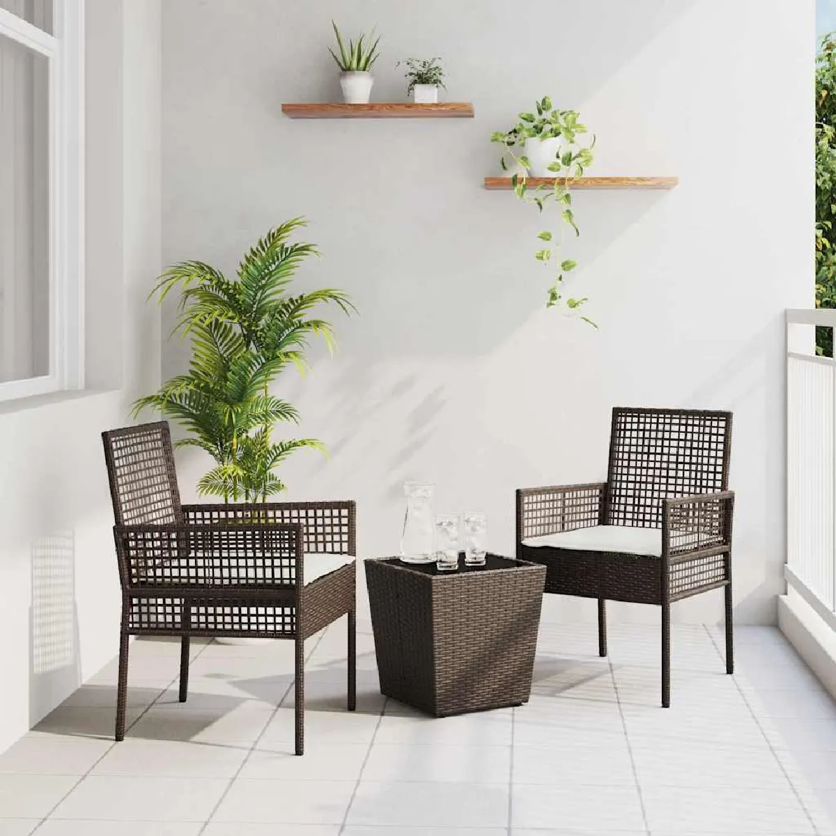 vidaXL Ensemble bistro de jardin 3 pcs polyrotin - vue 2