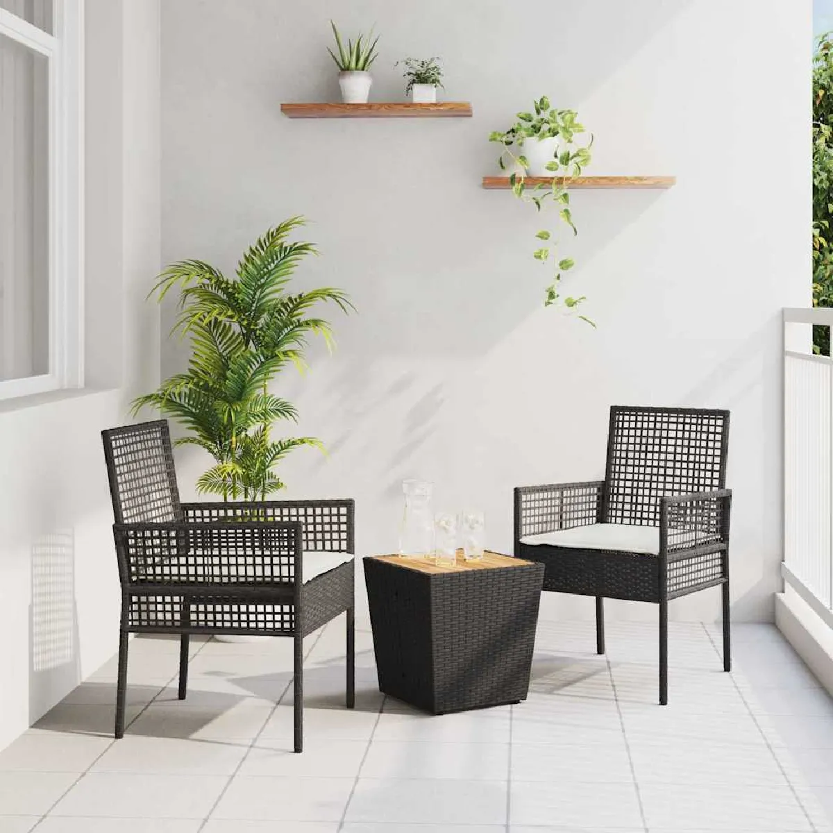 vidaXL Ensemble de bistrot avec coussins Poly Rattan
