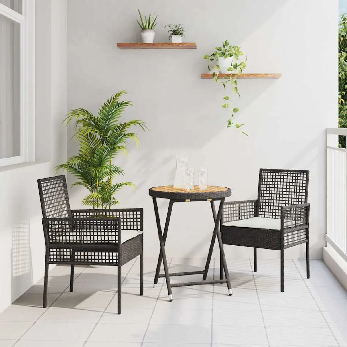 vidaXL Ensemble Bistro Poly Rattan avec Coussins - vue 1