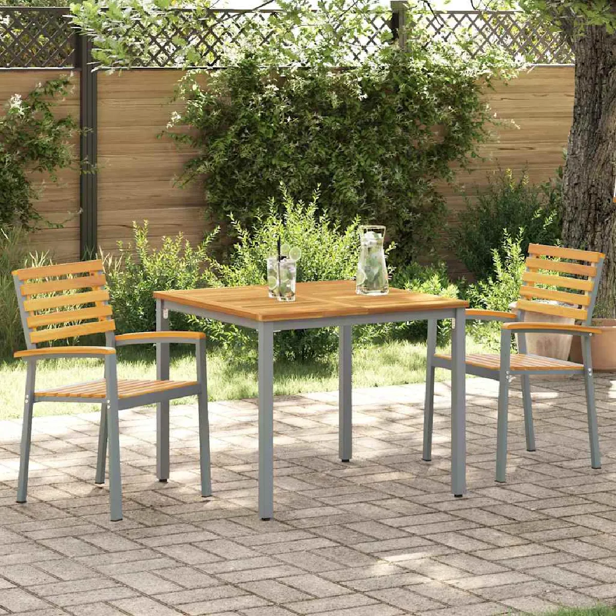vidaXL Chaises de jardin empilables AcierBois - vue 1