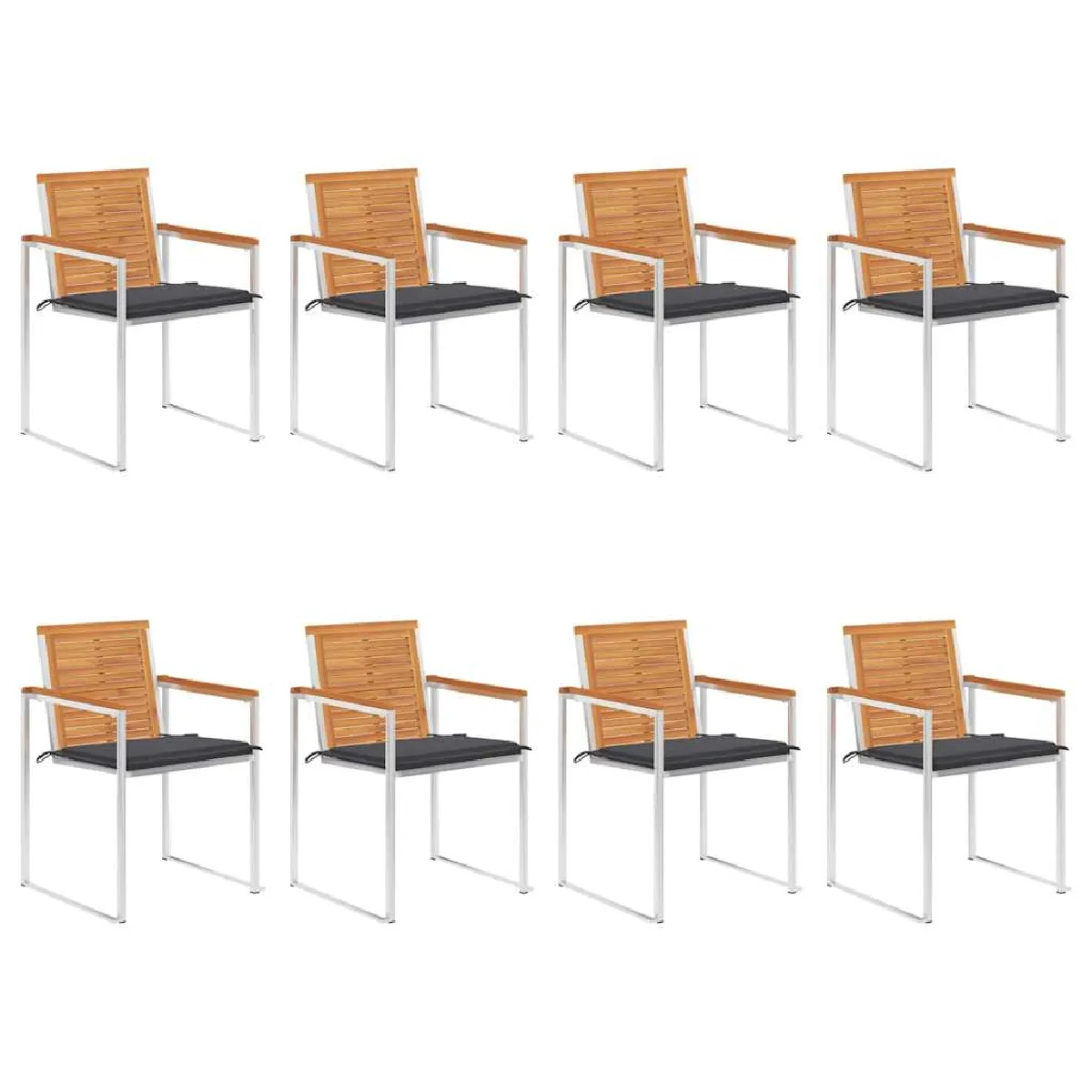 Vidaxl Chaises De Jardin Avec Coussins, Lot De 8 En Acier Inoxydable - Image 4