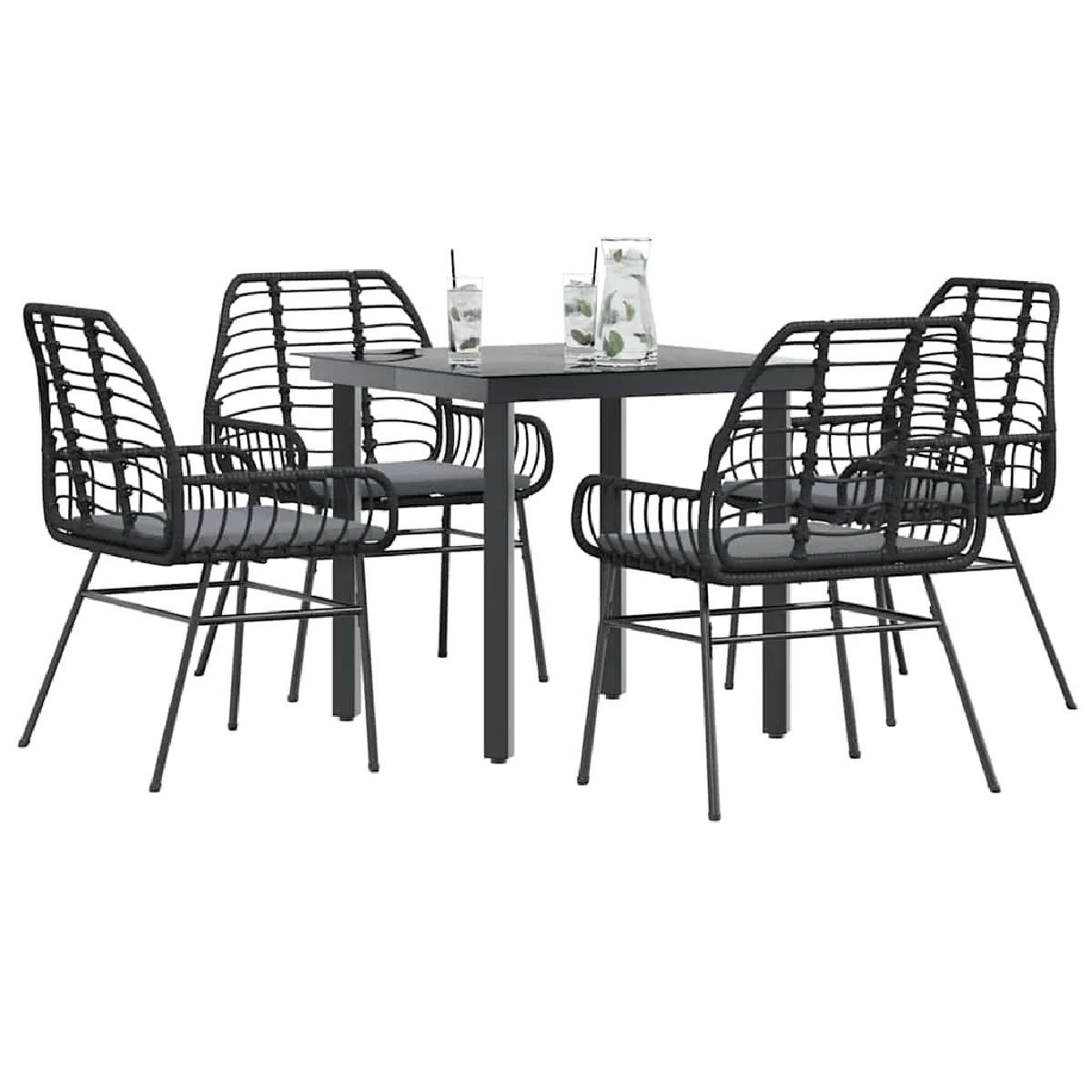 vidaXL Ensemble à manger jardin 5 pcs - Noir