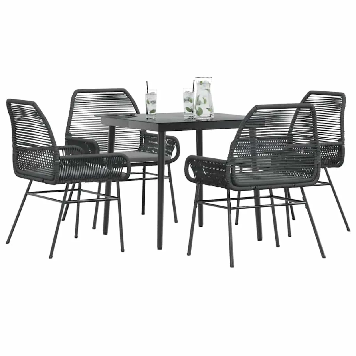 vidaXL Ensemble à manger de jardin et coussins 5 pcs rotin verre