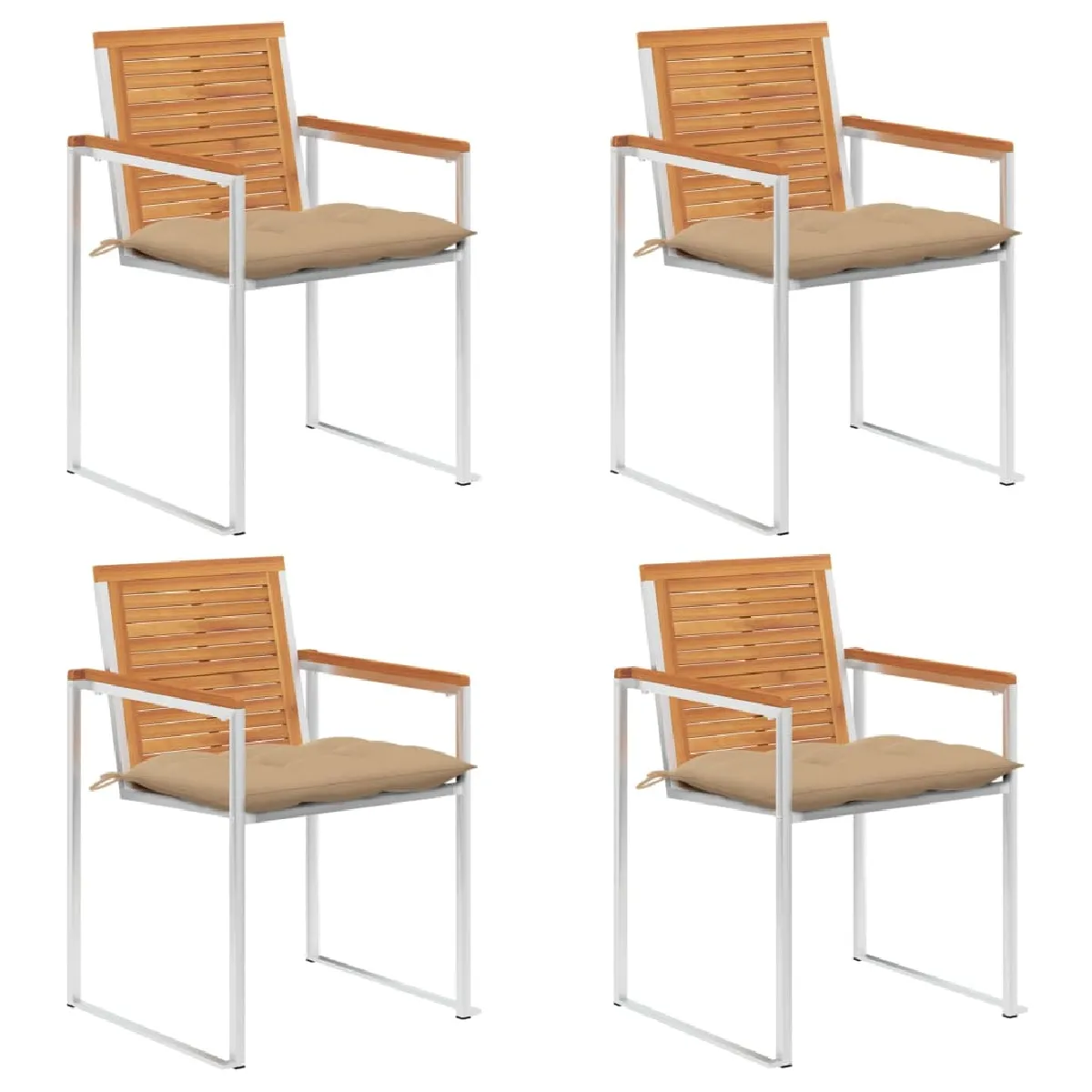 vidaXL Chaises de Jardin Lot de 4 avec coussins beiges - vue 1