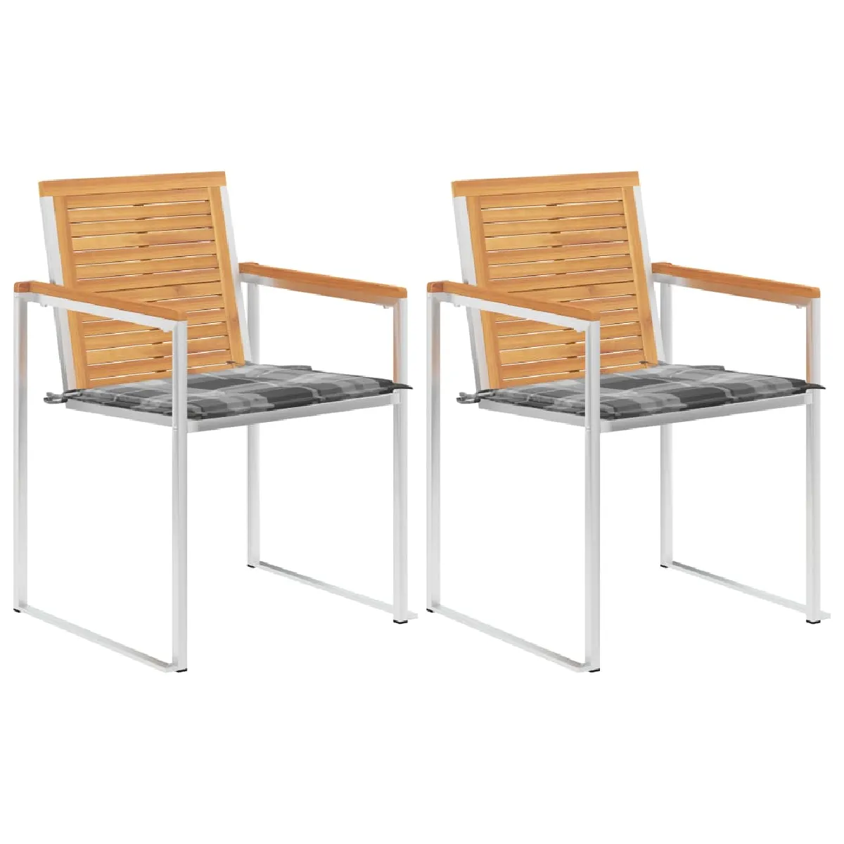 vidaXL Chaises de jardin avec coussins lot de 2 Teck solide et acier - vue 5