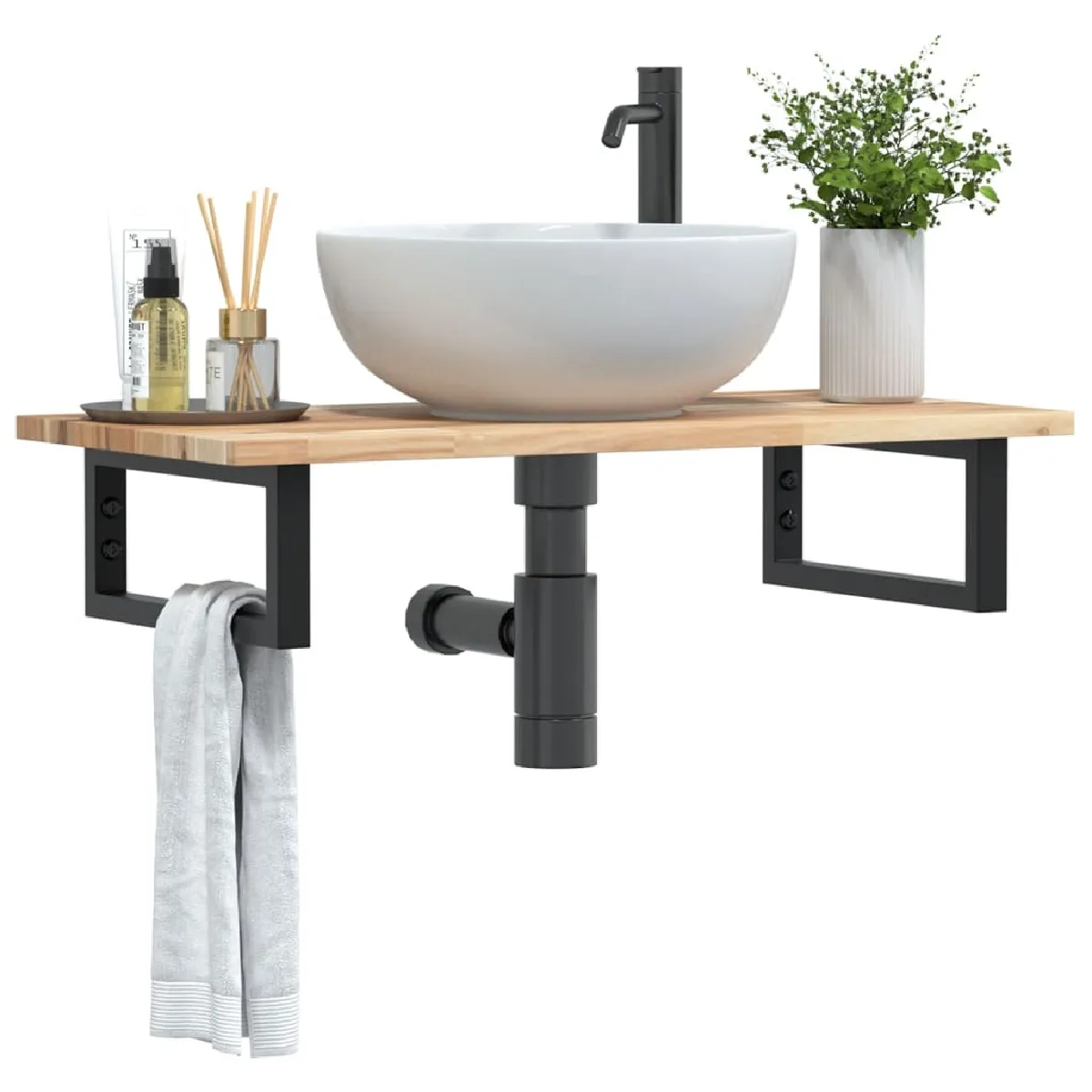 vidaXL Étagère de vasque murale acier et bois massif d'acacia