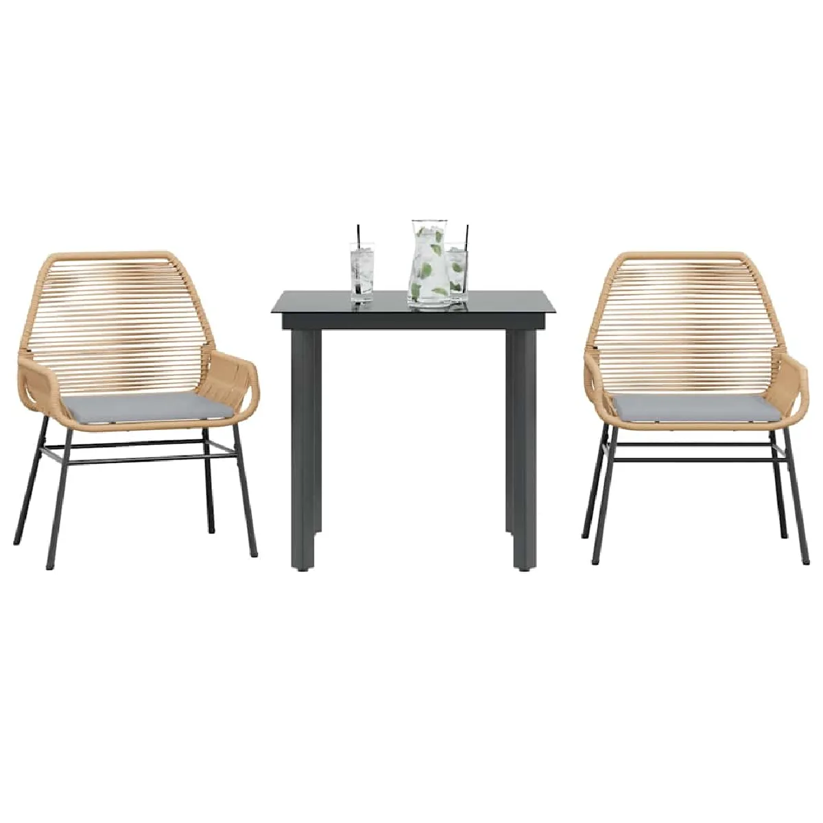 vidaXL Ensemble à manger jardin coussins 3pcs poly rotin verre - vue 1