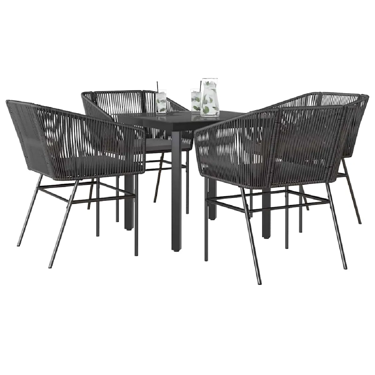 vidaXL Ensemble à manger jardin 5 pcs - Noir