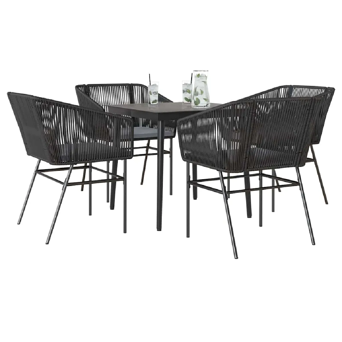 vidaXL Ensemble à manger de jardin et coussins 5 pcs rotin verre - vue 2
