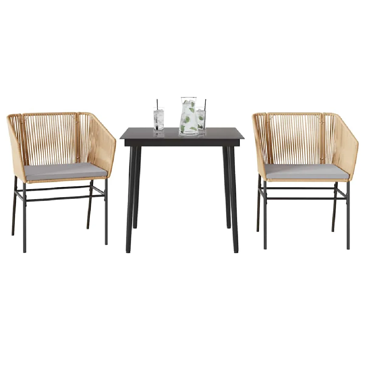 vidaXL Ensemble à manger jardin coussins 3pcs poly rotin verre - vue 2