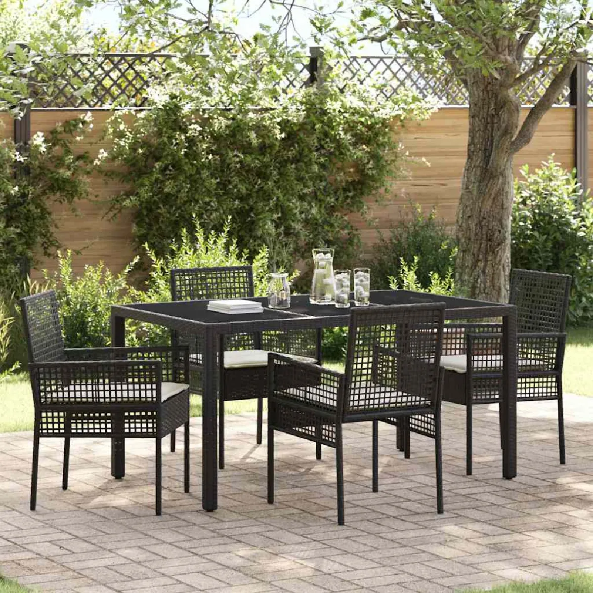 vidaXL Table de jardin avec chaises en poly rattan Ensemble de 5 pièces