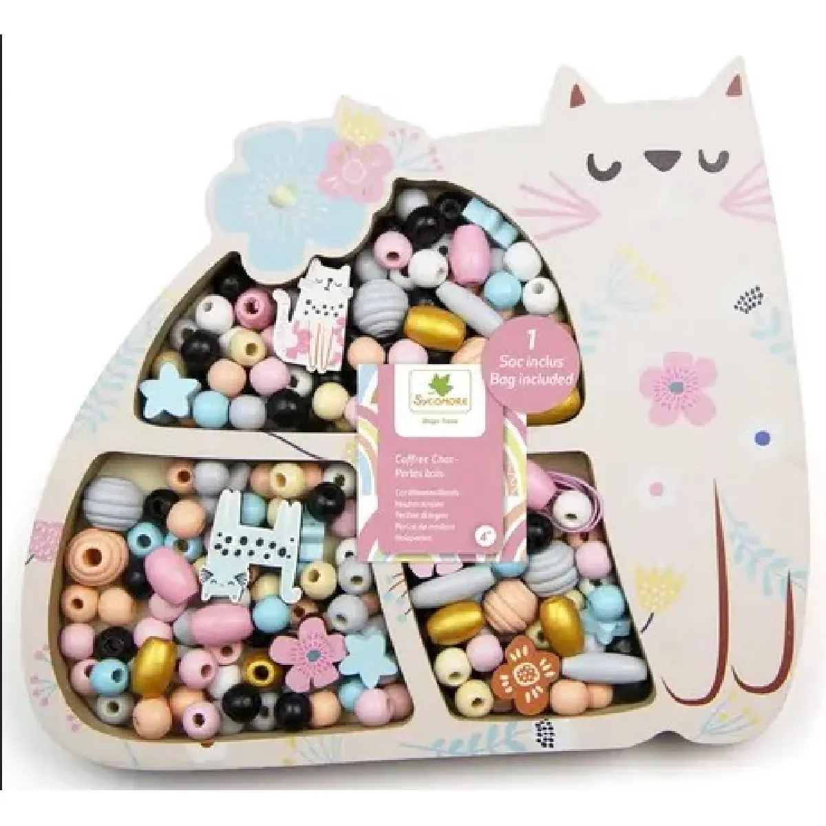 Non Communiqué Jaune Coffret Chat Perles En Bois - Image 3