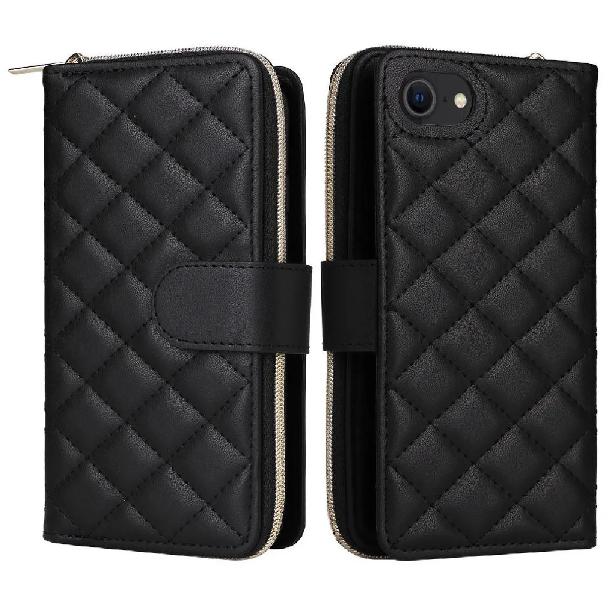 Générique Noir Étui Portefeuille En Similicuir À Fermeture Magnétique Apple Iphone Se 2020