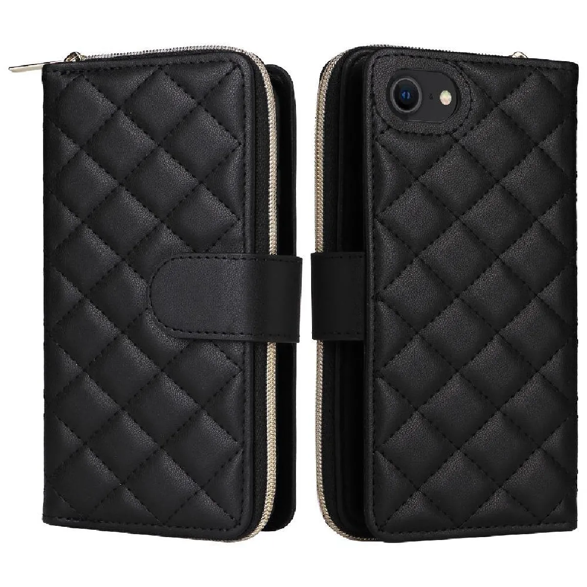 Générique Noir Étui Portefeuille En Similicuir Apple Iphone Se3