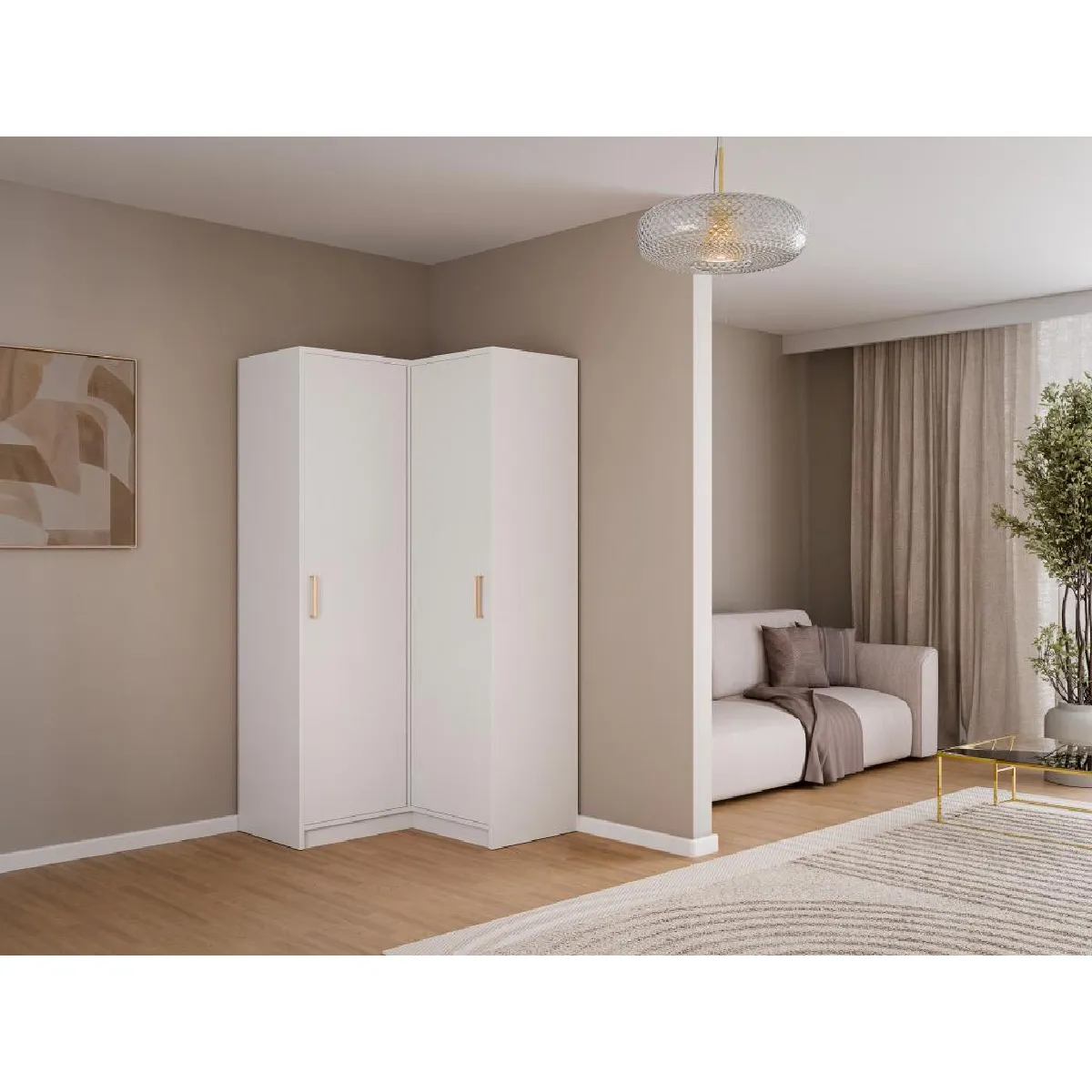 VENTE-UNIQUE Armoire d'angle LIZANDRO - Blanc VENTE-UNIQUE Armoire d'angle LIZANDRO - Blanc