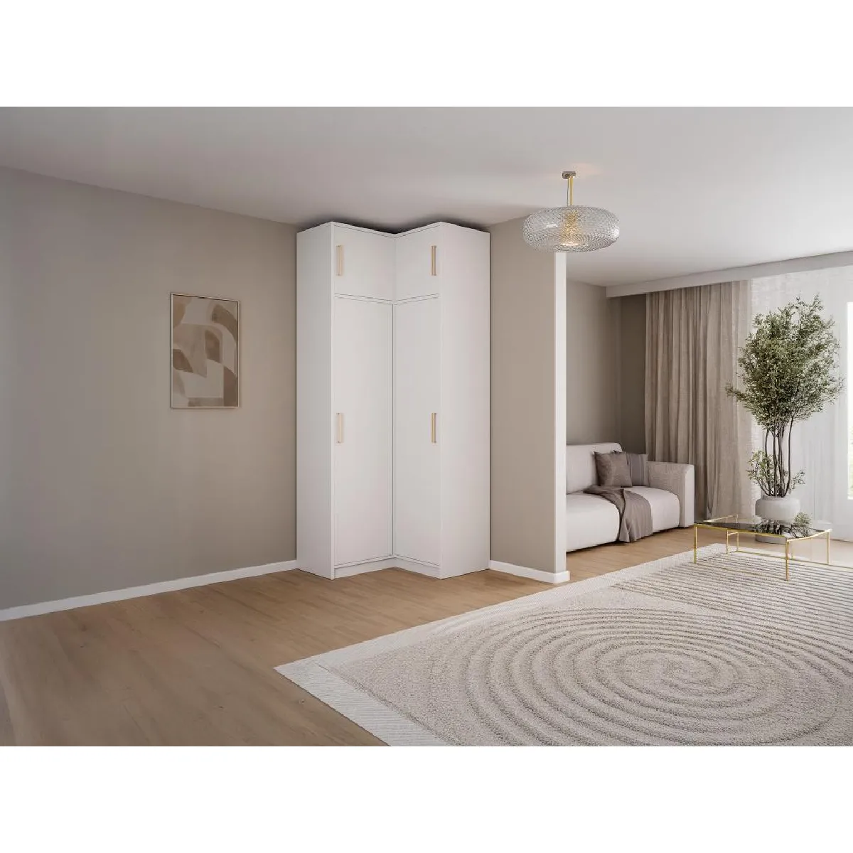 Armoire d'angle 2 portes - L115 cm - Blanc + Réhausse - LIZANDRO Armoire d'angle 2 portes - L115 cm - Blanc + Réhausse - LIZANDRO
