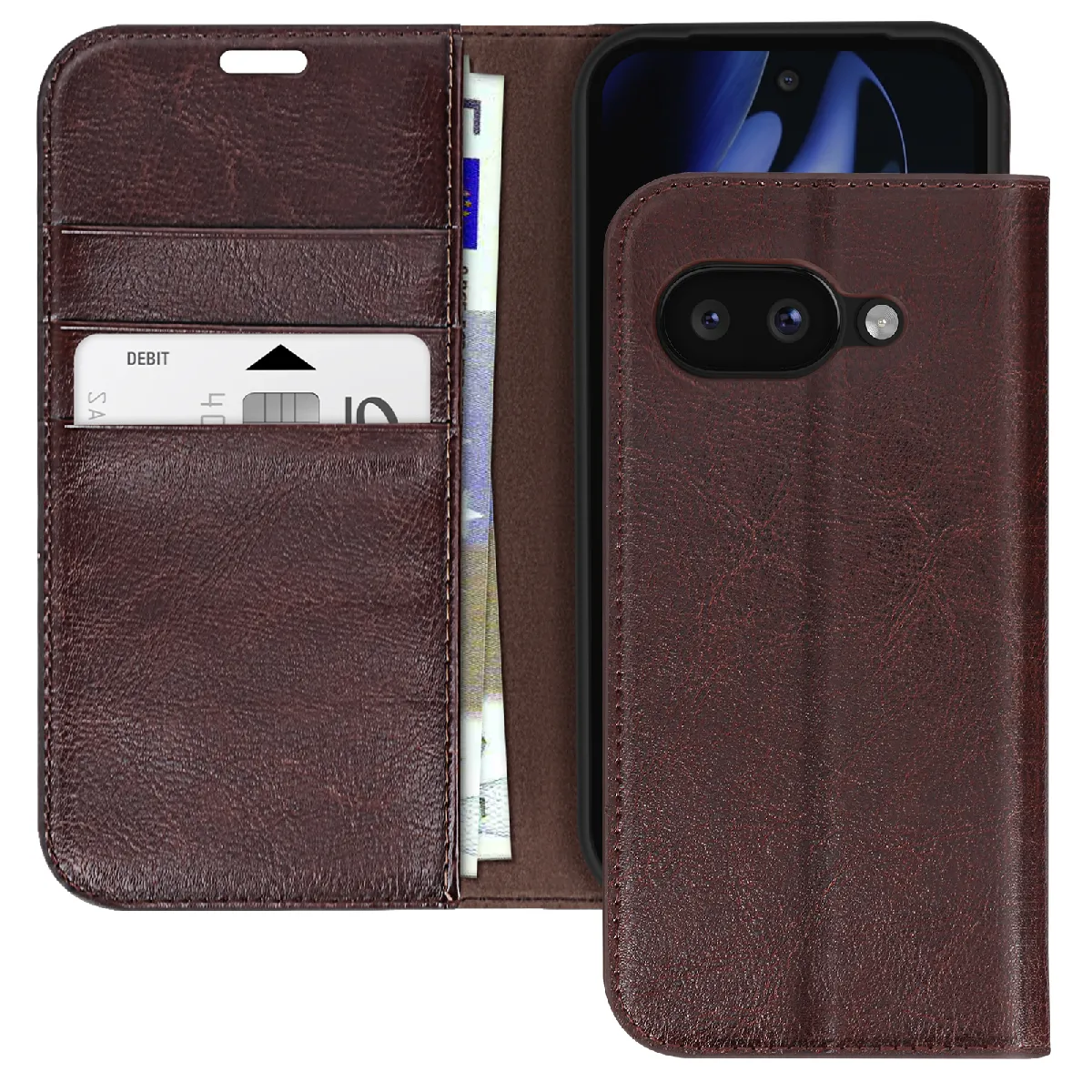 Avizar - Étui Portefeuille - Google Pixel 9a - Cuir - Marron - Image 2