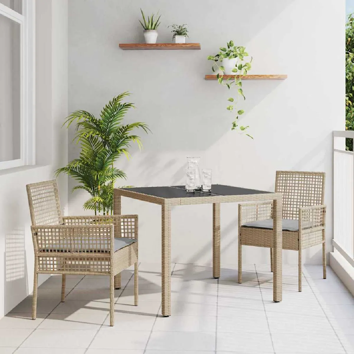 vidaXL Set de table de jardin en poly rattan 2 pièces - vue 1