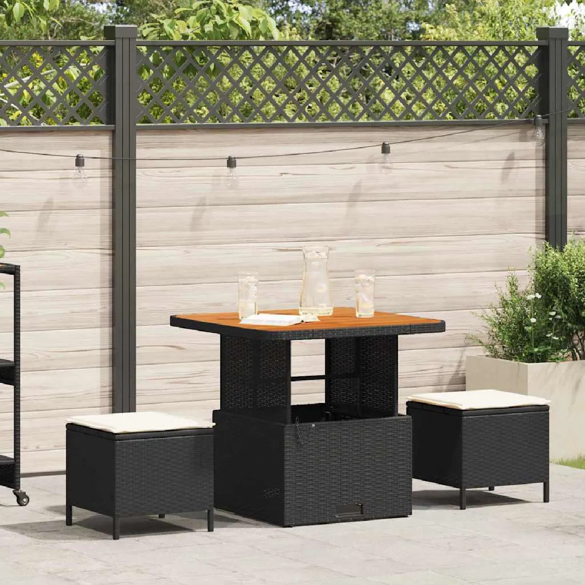 vidaXL Ensemble de salle à manger de jardin 3 pcs poly rotin et acacia - vue 1