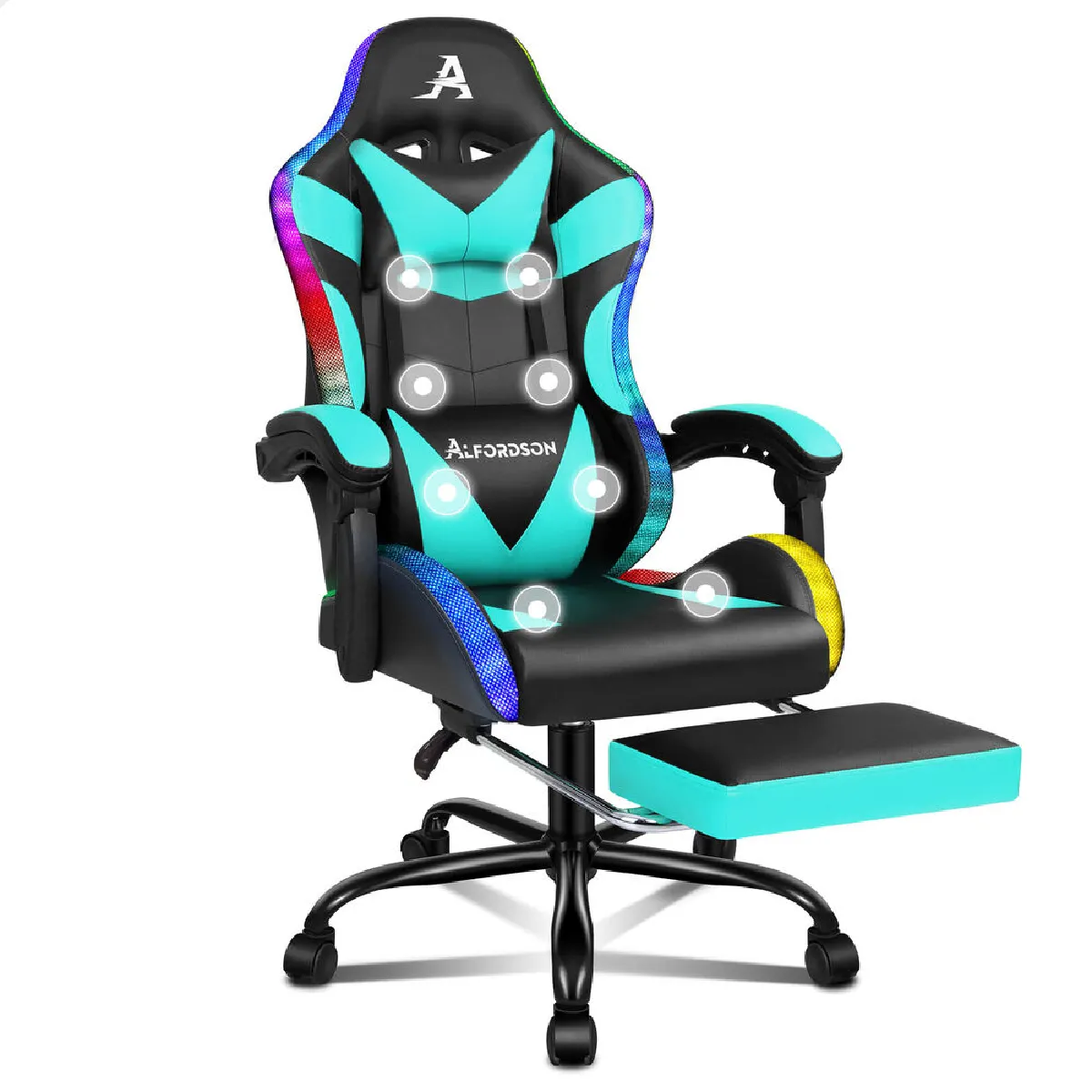 ALFORDSON Chaise Gaming Chaise de Bureau LED et Massant 8 Points et - vue 5