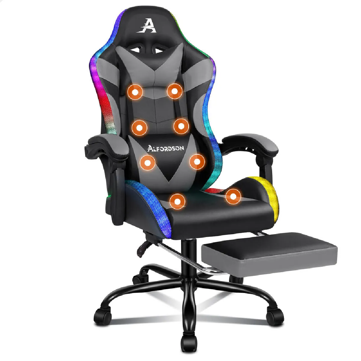 ALFORDSON Chaise Gaming Chaise de Bureau LED et Massant 8 Points et - vue 3