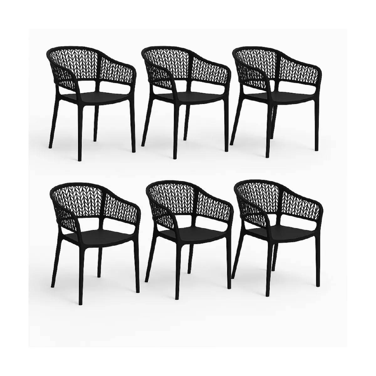 Pegane Noire Chaises De Jardin Empilables 6 Pièces - Résine