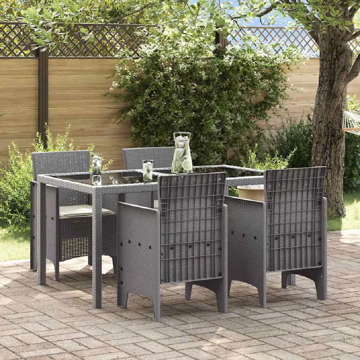vidaXL Chaise de jardin avec coussins - Ensemble de 4