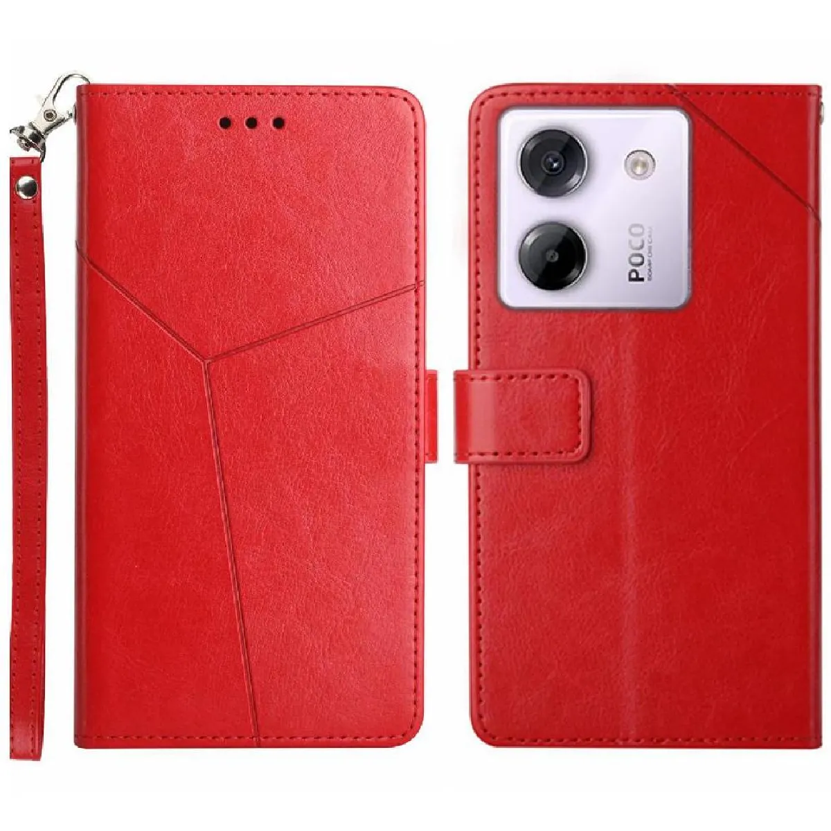 Générique Rouge Étui Portefeuille Antichoc Avec Sangle De Poignet Xiaomi Poco M7 Pro 5G