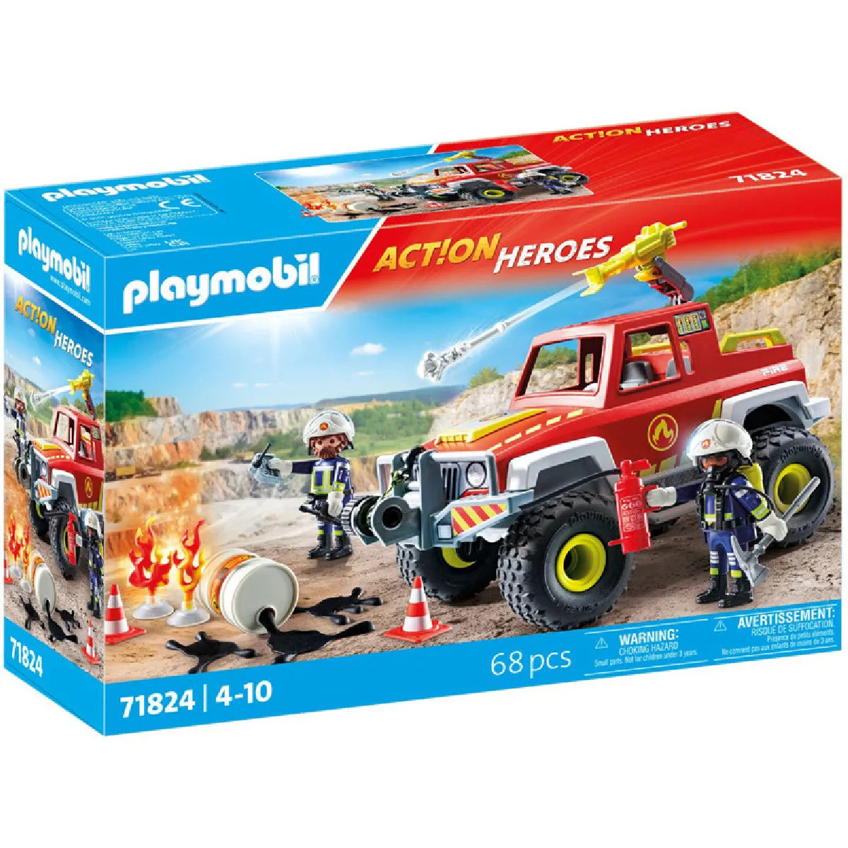 Playmobil Véhicule de pompiers et bidon enflammé Playmobil Véhicule de pompiers et bidon enflammé
