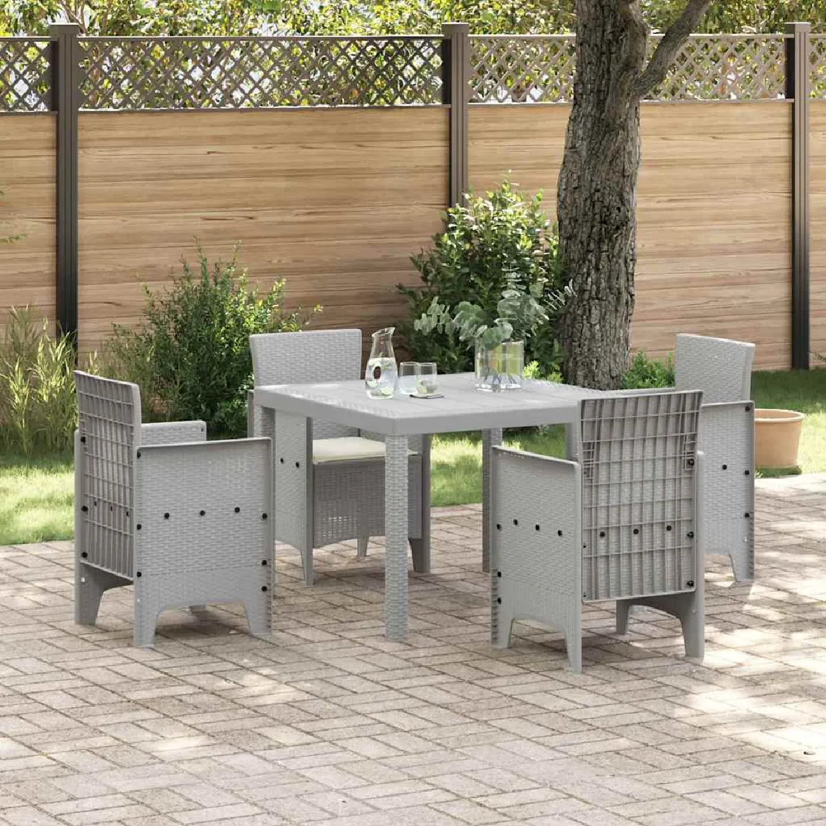 vidaXL Ensemble de Salle à Manger de Jardin - Poly Rotin Gris Clair