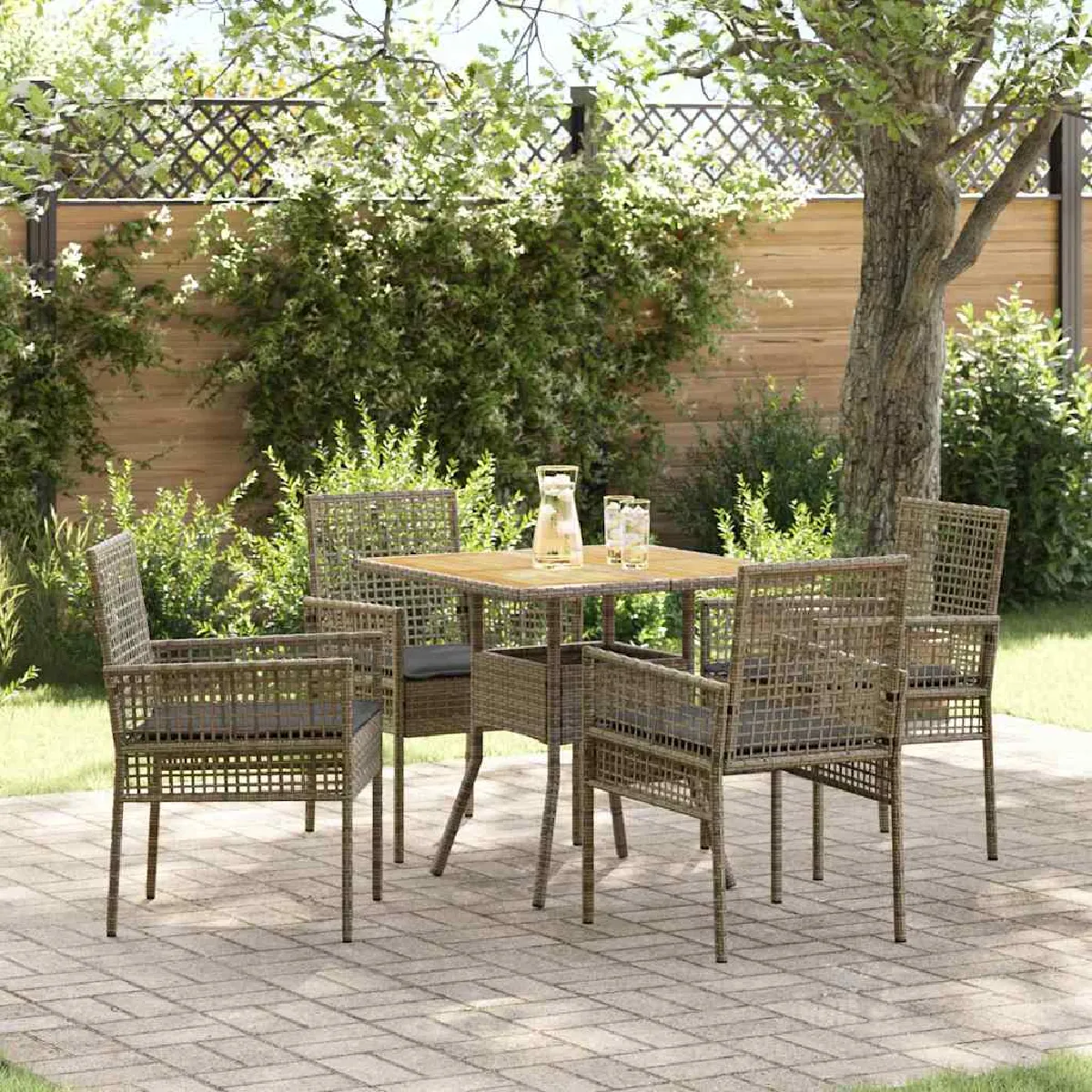 vidaXL Ensemble de Repas de Jardin 5 pièces Poly Rattan
